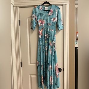 Teal Blue Floral Maxi Dress